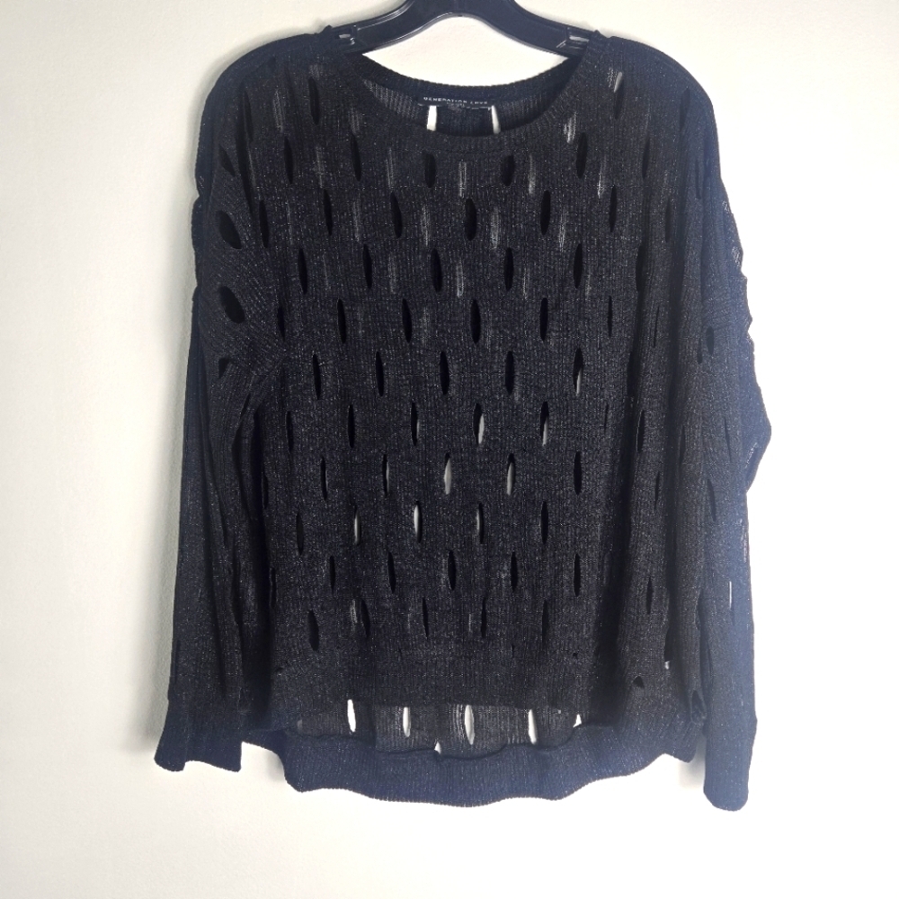 Generation Love New York Mettalic Cutout Long Sleeves Black Sweater